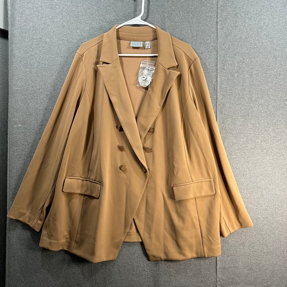 GRAVER Susan Graver Regular LK Fusion Double-Breasted Blazer Rich Camel Size 3X